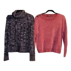 Cozy Knit Sweater Bundle | Chenille Scoop Neck + Marled Turtleneck (M/L)